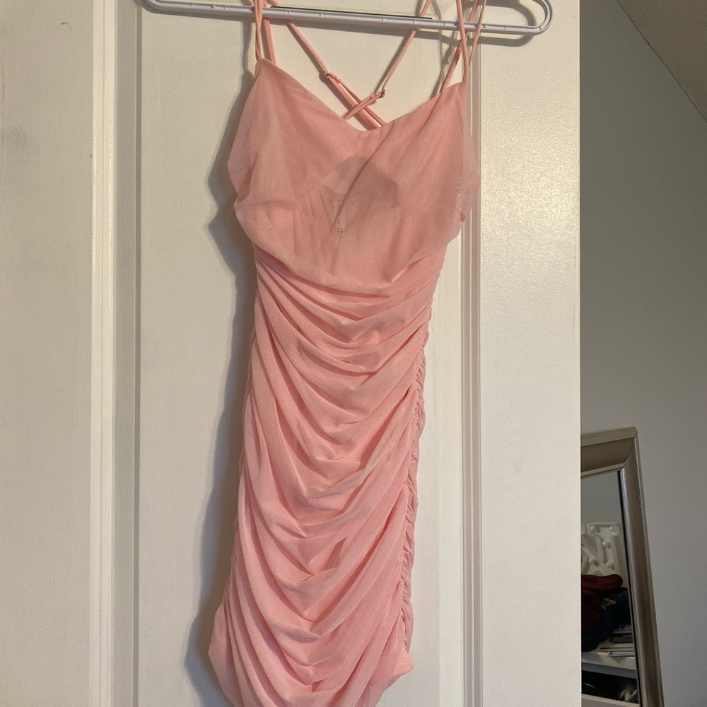 sandra runched mesh bodycon dress